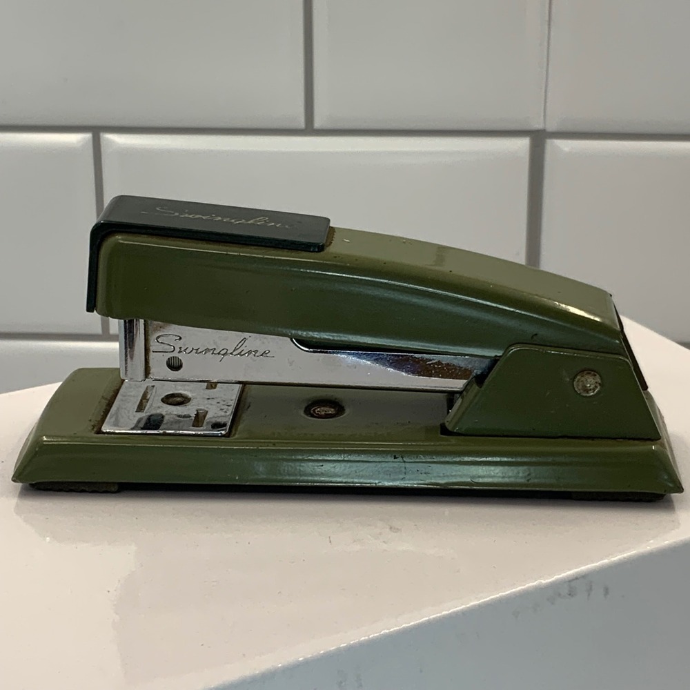 Vintage Swingline 711 Stapler Olive Green Metal Mid Century Modern Office Tool